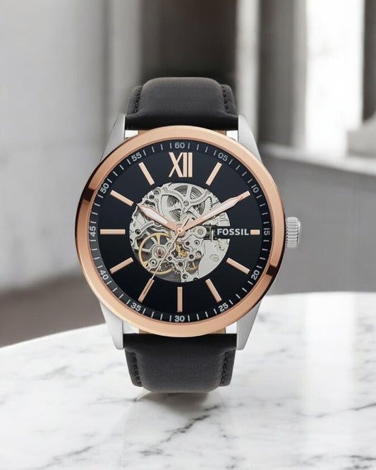 Foss-il Leather Flynn Analog Black Dial Men's Watch